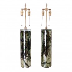 Pair of columnar Murano glass table lamps